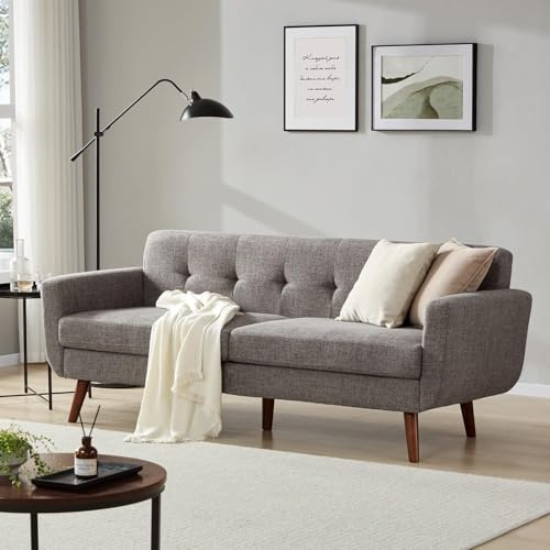 Kingfun Sofa 3-Sitzer Modernes Kleines Sofa 196 cm mit Holzfüßen in Gray, 3 Sitzer XXL Cloud Couch mit Knopfheftung für Wohnzimmer & Schlafzimmer, Big Sofa für Büro & Apartment
