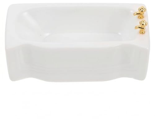 Hilai Mini Badkar, 1:12 Keramik Dockhus Badkar för Docka Badrum, Samlarobjekt & Kreativ dekor, Vit