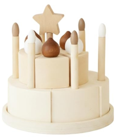 Guohetuk Kinder Holz Kuchen Rollenspielzeug Holzgeburtstagskuchen Kuchenmodell Kuchenbasis mit Schichtoptik aus Holz für Kreative Spiele Und als Deko für , Sternen-Lindenholz-Sahnetorte Doppelschicht