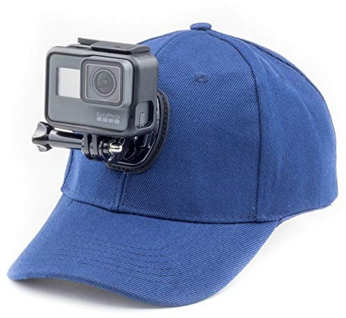 Digicharge Baseball Cap Hat with Action Camera Holder Mount Bracket Compatible for GoPro Max Hero Akaso Dragon Touch Apexcam Crosstour Campark Fitfort Apeman Camkong Victure Kitvision Cam Blue