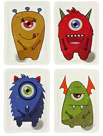 Handwärmer Taschenwärmer Sets wiederverwendbar, Wärmepad für kalte Tage und für unterwegs, Wärmeknickkissen mit tollen Motiven (4er-Set Einäugige Monster)