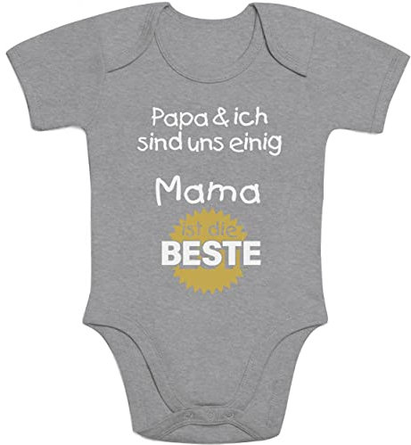 Baby Body Geschenk für Mama - Papa & ich sind Uns einig Mama Junge Mütter - Baby Erstausstattung - Neugeborene Jungen 0-3 Monate Grau