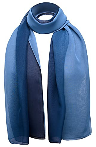 Basic Sense Chiffon-Schal, durchscheinend, weich, einfarbig, für Damen, sauber genäht, Zweifarbig, Marineblau, One size