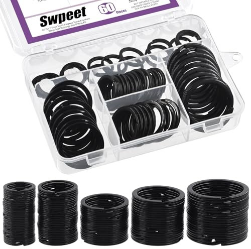 Sweet Lot de 60 porte-clés multifonctions en métal noir assortis pour clés de voiture à domicile fixations de 20, 25, 30, 35 et 38 mm