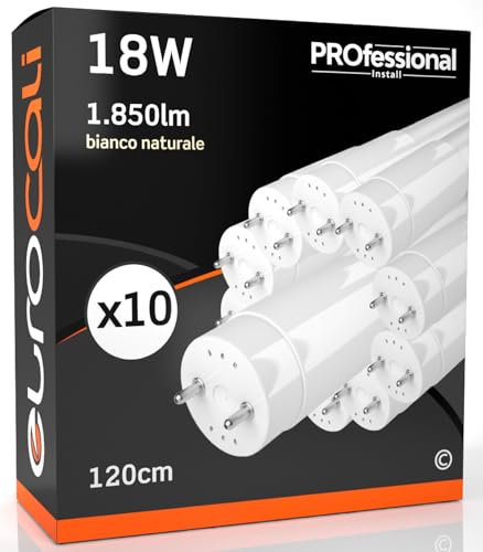 Eurocali 10x LED-Röhre 120cm G13 T8 18W 1850 Lumen Natürliches Weißes Licht 4000K Lichtstrahl 160° - Neon-Ersatz
