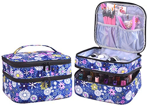 ZFZGFRCS Nail Polish Organizer- Holds 30 Bottles Nail Supply Organizers and Storage Double-layer Nail Bag Organizer Case Nail varnish Organizer Nail Polish Storage Bag with Handle (Flower)
