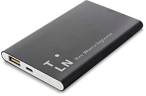 Powerbank 4000 mAh, Slim Fit Express in nero con incisione a scelta