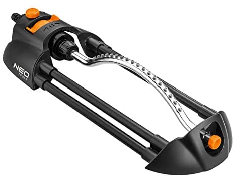 NEO TOOLS Rasensprenger bis 266 m2, Sprengbreite bis 19m x 14m, 18 Auslassdüsen - Oszillationssprenger für den Garten - Viereckregner mit Einstellbarer Strahlintensität | Reinigungsnadel Enthalten