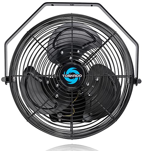 Tornado 12 Inch Outdoor Rated IPX4 Water-Resistant High Velocity Metal Industrial Wall Mount Fan For Commercial, Industrial, Residential, TEAO Motor 3 Speed 1650 CFM 6.6 FT Cord cETL Safety Listed