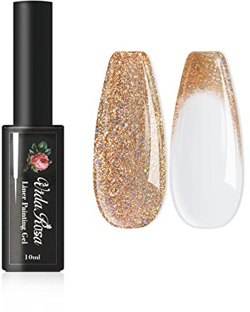 VidaRosa Gel Nail Liner Polish Pen UV LED Painting Gel Polish Set for 3D Nail Art DIY Nail Design Pull Line Pen Nail Drawing, Nail Painting Polish for Manicure Salon, 10ML, Glitter Champagne