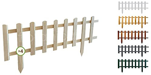 Floranica 4 Stk. Beeteinfassung Steckzaun Zierzaun 40 cm x 100 cm Unbehandelt Gartenzaun aus Holz Dekozaun Lattenzaun Rasenkante unimprägniert Umzäunung für Garten Wege Beeten