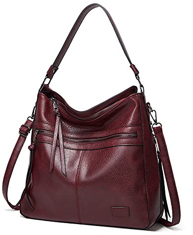 FANDARE Rétro Sacs à Main Portés Sacs Cabas D'épaule Femme Sacoche Bandoulieres Portés Epaule Cuir PU Imperméable pour Ordinateur 12.9 Pouces Achats Fête École Voyage Crossbody Vin Rouge