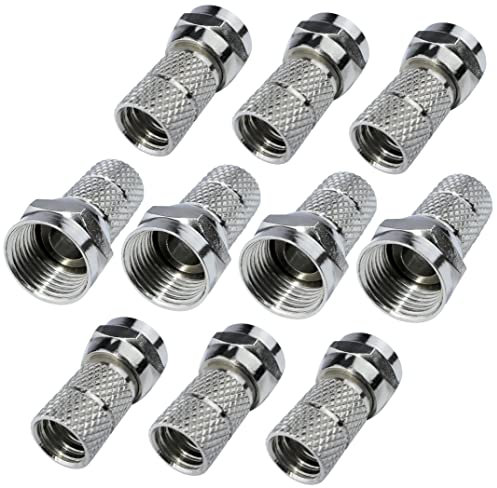 AERZETIX - C53753 - Juego de 10 enchufes/conectores/racores SAT F ⌀6.5mm macho - para atornillar - para cable RG6U TV antena receptor satélite parabólica tele - longitud 20mm - color plata - metal