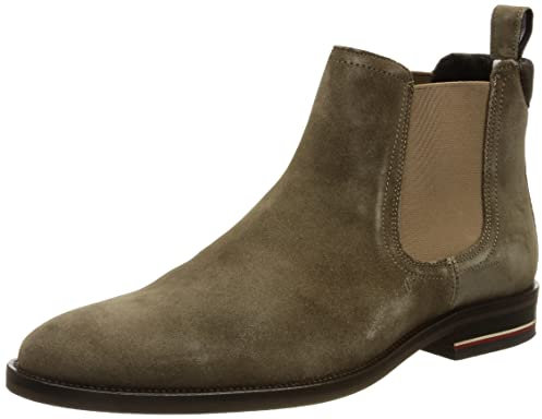 Tommy Hilfiger Herren Stiefel Signature Hilfiger Suede Chelsea aus Wildleder, Beige (Nomad), 44 EU