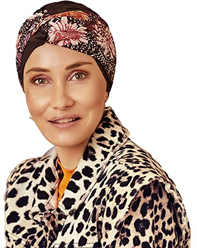 Christine Headwear Women's Shakti Turban-w/Printed (Express) Headband, Chocolate w/Garden Pinks, One Size