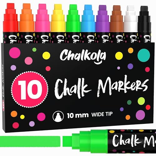 Chalkola 10 Neon Kreidestifte für Tafel Abwaschbar 15mm, Fensterstifte | 3 in 1 Spitze, Glasstifte & Tafelstifte Abwischbar, kreidestifte, Kreidemarker für Fenster, Chalk Marker, Fenstermalstifte