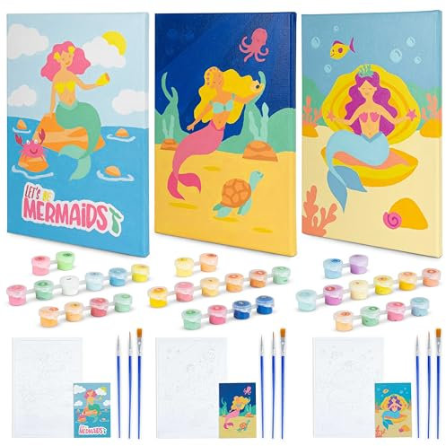 BONNYCO Malen nach Zahlen Kinder Meerjungfrauen 3 Stück Meerjungfrau Geschenke Mädchen Junge, Bastelset Kinder, Malen nach Zahlen mit Rahmen, Paint by Numbers | Bastelset Mädchen, Kreativ Set