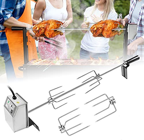 LZQ Set di spiedo per barbecue con motore, 107 cm, spiedo girevole in acciaio inox 304, 220 V - 240 V, con 4 aghi per carne