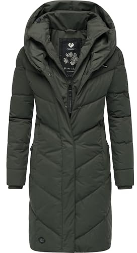 Ragwear Damen Winter-Steppmantel Natalka wasserdicht mit großer Kapuze | Länge: oberschenkellang | Wärmegrad 3 von 3 – warm gefüttert | lang geschnitten | große gefütterte Kapuze