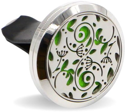 Zen’Arôme Diffuseur de Parfum pour Voiture Clip’Arôme, Désodorisant Voiture pour Parfum et Huile Essentielle, Acier Inoxydable, Clip sur Grille de Ventilation, Motif Forêt + 5 Buvards Réutilisables