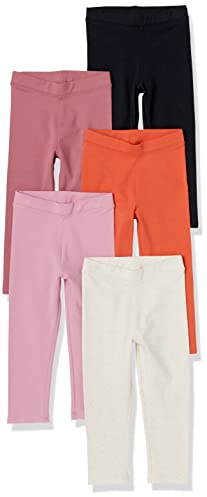 Amazon Essentials Girls' Leggings, Pack of 5, Black/Blush/Ivory/Orange/Pink, 9 Years