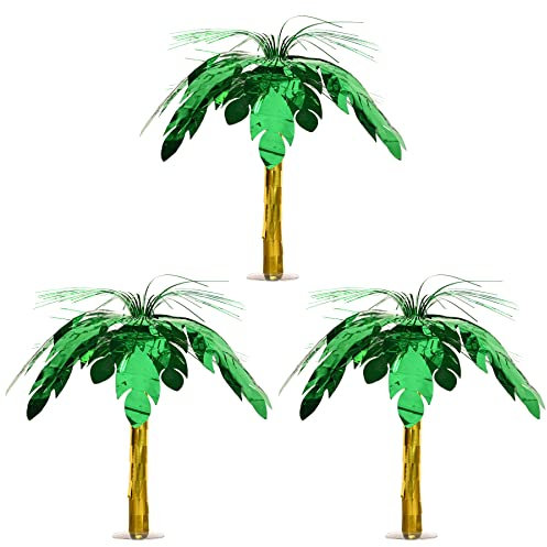 Beistle Lot de 3 centres de table en forme de palmier pour fête sur le thème de Luau, 45,7 cm, vert/doré