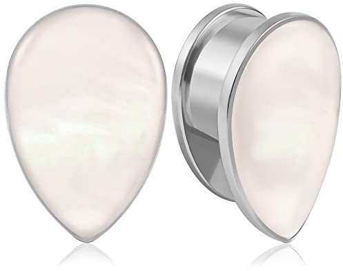 Vankula Ohr Tunnel 1 Paar Flesh Plugs Tropfen Muschel Edelstahl für männer damen Ohrpiercing Gestreckte Schmuck 16mm(5/8) Silber