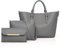 ELMAIN Damen Handtaschen-Set, Schultertasche, Geldbörse, Kunstleder, Schwarz, Grau