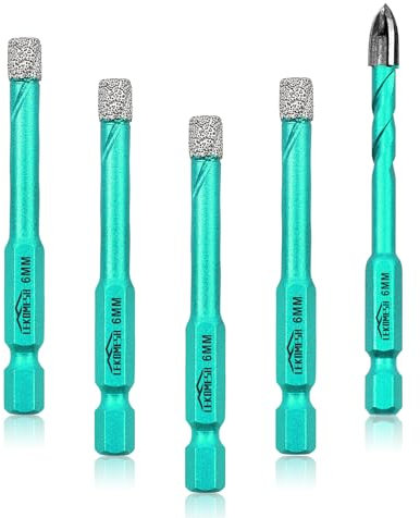 Diamantbohrkrone Fliesenbohrer Set 4pcs - 6MM - LEKOMESH Diamantbohrer & 1pc 6MM Hartmetallbohrer,Schnellwechsel-Sechskant-Schaft Porzellanfliesen Bohrer für Keramik Marmor Granit Stein Quarz