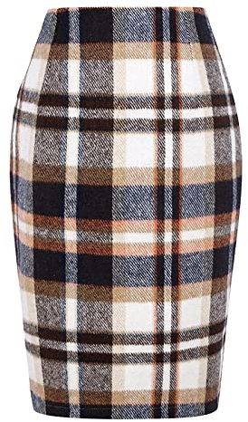 boseucn Wollrock Damen Winter Midi, Merry Christmas Plaid Check Frauen Kurze Röcke Mini Bleistift Taille über dem Knie Bodycon Rock Damen Elegant Rock mit Minirock Vintage Plaidmuster Bodycon