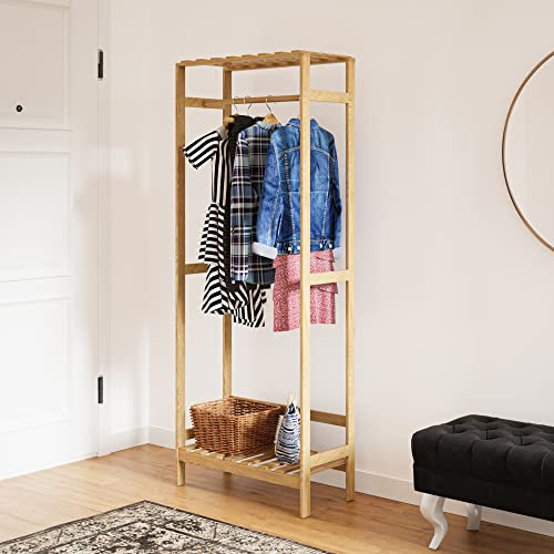 [en.casa] Kleiderständer Løgumkloster Garderobenständer mit Kleiderstange Jackenständer mit 1 Schuhablage Schlafzimmer Flur offener Kleiderschrank 160 x 64 x 30 cm Kiefernholz