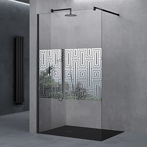 doporro Luxus Duschwand für Dusche Duschabtrennung 140x200cm Schwarz Walk-In Dusche 10mm ESG-Sicherheitsglas Labyrinth inkl. Nanobeschichtung Bremen02DM