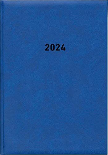 Buchkalender blau 2024 - Bürokalender 14,5x21 cm - 1 Tag auf 1 Seite - wattierter Kunststoffeinband - Stundeneinteilung 7 - 19 Uhr - 876-0015