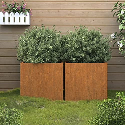 MOONAIRY Jardinières 2 pcs Gris 32x30x29 cm Acier corten,Jardinières,Jardinieres Exterieur,Bac Jardiniere,Bac à Fleurs Extérieur,Jardinieres Balcon