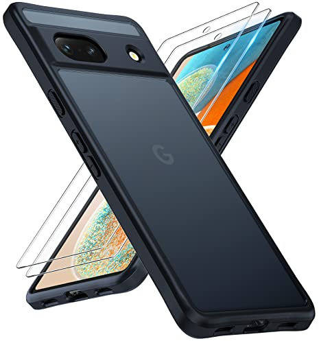 TOCOL Coque pour Google Pixel 7a, [Protection de l'objectif améliorée] Coque Google Pixel 7a Antichoc Anti-Rayures Mat Translucide, Noir