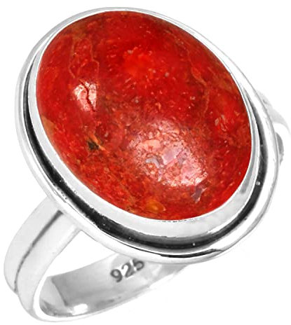 Jeweloporium Rot Real Schwammkoralle 925 Silber Ringe für Frauen mit Stein viktorianisch Silber Ringe Größe 54(17.2) Engagement Geschenk Handgefertigt Schmuck