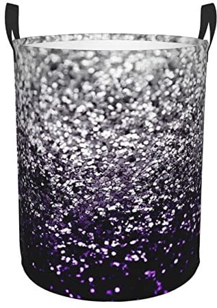 Purple Black Silver Glitter Laundry Hamper With Handle Foldable Durable Laundry Basket Storage Bin Dirty Clothes Organizer Bag For Bedroom Bathroom Nursery
