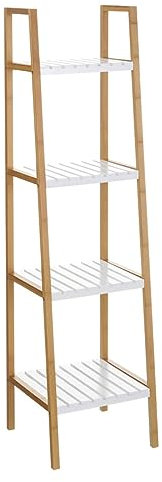 Estantería de 4 estantes de Madera bambú Blanca y Natural de 35x35x138 cm - LOLAhome