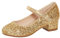 Girls Faux Leather Low Block Heel Gold Glitter 13 UK Child