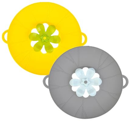 Monivi Silicone Spill-Proof Pot Lid - Rotatable Flower Shape Spill Stopper Lid Cover, Boil Over Safeguard Lid, 23/26/29cm Multifunctional Kitchen Tool (23cm, Grey)
