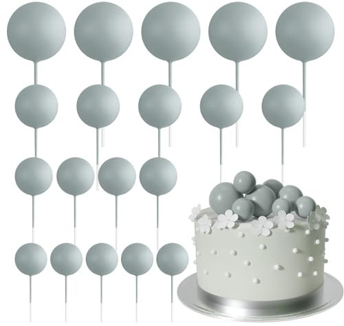 ASTARON 20 Pcs Mini Balloons Cake Topper Sticks Gray Balls Cake Picks for Wedding & Birthday