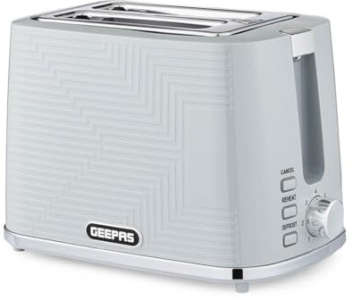 GEEPAS 2 Slice Toaster | 7 Browning Levels Cancel Defrost Reheat | For Thin Small Bread Slice, Removable Crumb Tray Cool Touch Housing High Lift | Space-Saving Design | 2 Yr Warranty 900W Grey Opus