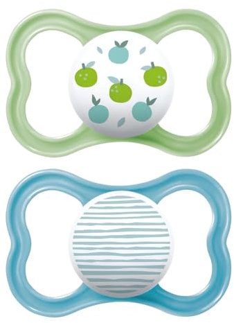MAM Air Schnuller 16+ Monate (2er-Set), MAM Schnuller 16-36 Monate für empfindliche und empfindliche Haut, 2 Zubehörteile für Neugeborene mit Sauger aus Naturkautschuk und Sterilisator-Schnullerhalter