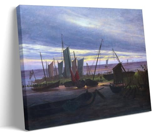 GAJUST Boats In The Harbor Poster Boats in The Harbor at Evening Painted by Caspar David Friedrich Circa 18, Leinwanddruck, Kunstposter, Rahmen, 60 x 90 cm