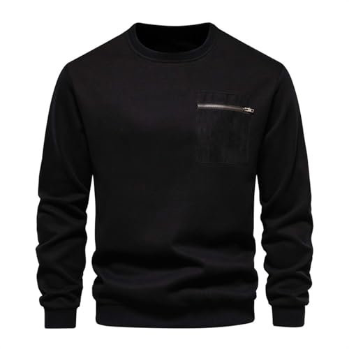 CSKJ Pulli Herren mit Brusttaschen Ohne Kapuze Sweatshirt Rundhals Sweater Pullover Frühling Sweatjacke Winter Sport Arbeitspullover Männer Outdoor