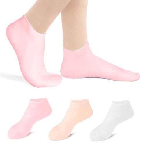 ACWOO Silikon Feuchtigkeitssocken, 3 Paar Silikonsocken Damen, Gel Socken Anti-Rutsch Aloe Socken, Spa-Gel-Socken Fußpflege Fußmaske Socks für Zuhause Schönheitssalon