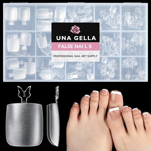 UNA GELLA Quadrat Fußnägel zum Aufkleben, 216 Stück 15 Größen Fußnägel Tips Press On Nägel Fussnägel zum Kleben Falsche Soft Gel Toenails Set Matte Für DIY Nagelstudio