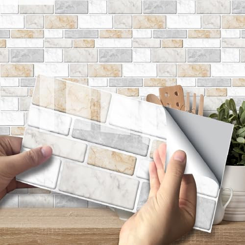 Neukids 27pcs Off-White Marble Kitchen Bathroom Tile Stickers self Adhesive, Adhesive Wall Tile Stickers, Stick on Tiles for Bathroom Living Room Kitchen Laundry RV Sink splashback