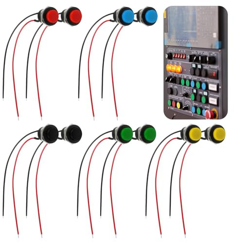 Pack de 10 Pulsadores Mini 12V Momentáneos de 16mm, Interruptor Pulsador Precableado ON/Off, Ideal para Trompetas de Coche y Timbres de Casa