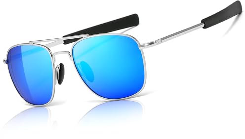 SUNGAIT Men's Military Sunglasses Polarized Pilot Style Bayonet Temples SGT285YBL UK